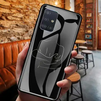 Rūdīta Stikla Telefonu Gadījumā Samsung Galaxy A91 A71 A51 A41A31 A21s M51 M21 M31 Vāciņu Atpakaļ Coque Black Sexy Mākslas Rozes Mīļākais Maiss
