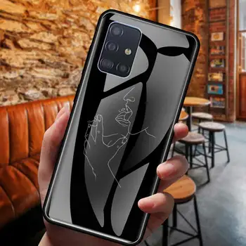 Rūdīta Stikla Telefonu Gadījumā Samsung Galaxy A91 A71 A51 A41A31 A21s M51 M21 M31 Vāciņu Atpakaļ Coque Black Sexy Mākslas Rozes Mīļākais Maiss