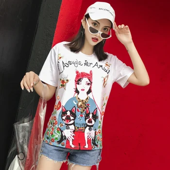 S-2XL 2018 jauno vasaras sieviešu kokvilnas O-veida kakla īsām piedurknēm print T-krekls