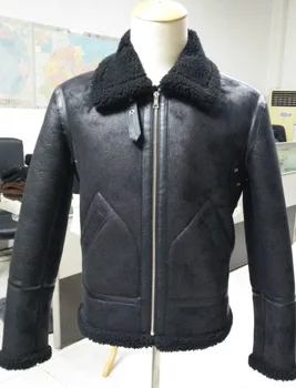S-3XL!!! 2018 b3 kažokādas viens gabals vīriešu zamšādas auduma berberu vilnas jakas motociklu slim īsā jaka dizaina ziemas bieza