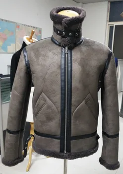 S-3XL!!! 2018 b3 kažokādas viens gabals vīriešu zamšādas auduma berberu vilnas jakas motociklu slim īsā jaka dizaina ziemas bieza