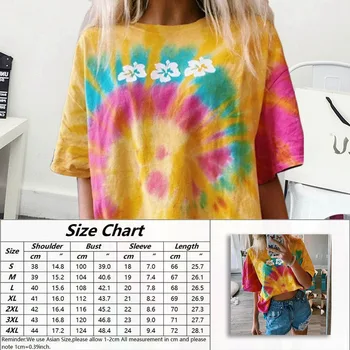 S-4XL Plus Lieluma 90s Retro Stils O Kakla Sieviešu Lielajam Brīvs Tie Krāsošanas Tops ar Īsām Piedurknēm Gadījuma Hip Hop Sieviešu Ielu T-krekls