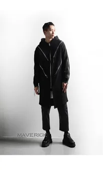 S-6XL 2019 Modes vīriešu apģērbu 2018 Matu Stilists hip hop Atsevišķu rāvējslēdzēju līmēšana ilgi jaciņa pelēkā vārna plus lieluma kostīmi
