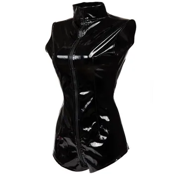 S-XXXL Hot Sexy Black Slapjš Izskatās Jumpsuit Rāvējslēdzēju Atvērt Kājstarpes PVC Lateksa Catsuit Mākslīgās Ādas Bodysuits