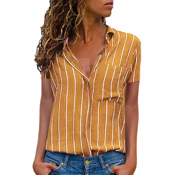 SAGACE krekls ar garām piedurknēm sievietēm Gadījuma Svītrainām Drukāšanas Īsām Piedurknēm sieviešu krekls, Blūze Pogu Ikdienas Topi Dāmas Vasarā