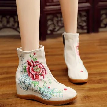 SAGACE Ķīniešu Stilā Izšūti Palielināt Papēži Potītes Zābaki Sieviešu Ikdienas Īsās Potītes Boot Dāmas Potītes Zābaki Para Mulheres