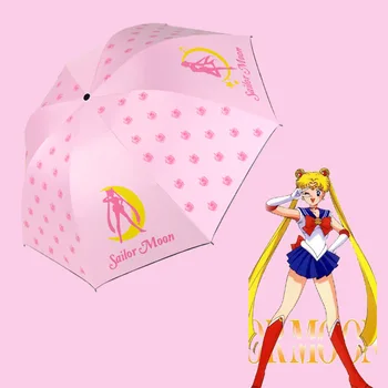 Sailor Moon Cosplay Rīcības Attēls Drukāts Trīs Reizes, Anti-UV Saules Lietus Multfilmas Rozā Lietussargs Bumbersoll Dāvanu Meitene