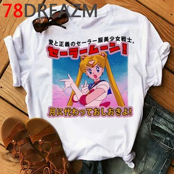 Sailor Moon Karikatūra T Krekls Sievietēm Kawaii Vasaras Top T-krekls korejiešu Stilā, Grafikas Tees Gudrs Kaķis Plus Lieluma Grunge Top Lakrosa Sieviešu