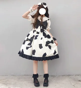 Salds princese lolita vietas kleita vintage falbala augsta vidukļa drukāšanas viktorijas siksna kleita kawaii meitene gothic lolita cos loli