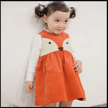 Salds Toddler Mazuļiem Meitenēm Fox Stila Gadījuma Kleitas Ruffles Fall Winter Modes Kleitas Oranžā Krāsa Ziemassvētku Kleita