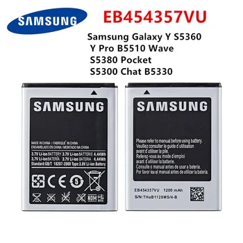 SAMSUNG Oriģinālā EB454357VU 1200mAh akumulators Samsung Galaxy Y S5360 Y Pro B5510 S5380 Wave S5368 Kabatas S5300 Čats B5330