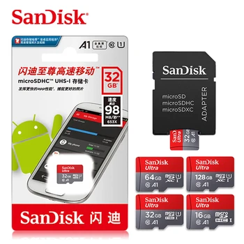 Sandisk Ultra Micro SD 128GB 32GB 64GB 256 GB 16 GB Micro SD atmiņas Karte SD/TF Flash atmiņas Kartes, Atmiņas Karte 32 64 128 gb microSD Telefona