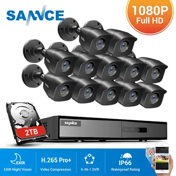 SANNCE 16CH CCTV Drošības Sistēmas 1080P HD DVR 12PCS 1920*1080P IS Āra Kameras 2.0 MP Video Novērošanas Komplekts Melnā Krāsā
