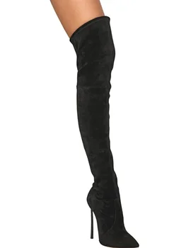 Sapato feminino augšstilba augstu stiept zābaki ar augstu papēdi sexy black dāmas kurpes zābaki ādas zeķes pāri celim, kurpes sieviete