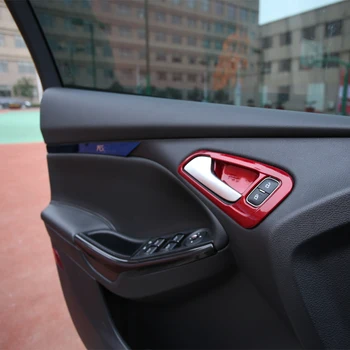 Sarkanas Krāsas Automašīnas Iekšējie Durvju Rokturi, Vāks Durvis Bļodā Aizsardzības Apdares Uzlīme par Jaunu Ford Focus 3 4 - 2018 LHD Piederumi