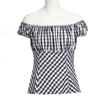 Sarkans Balts Melns 50.gadu Retro Vintage Krekli, Sieviešu Apģērbs Vasaras Top Pleds Iespiesti Pin Up Topi, Krekli Hepburn Dizains Puse