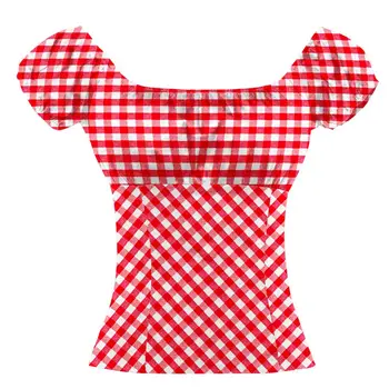 Sarkans Balts Melns 50.gadu Retro Vintage Krekli, Sieviešu Apģērbs Vasaras Top Pleds Iespiesti Pin Up Topi, Krekli Hepburn Dizains Puse