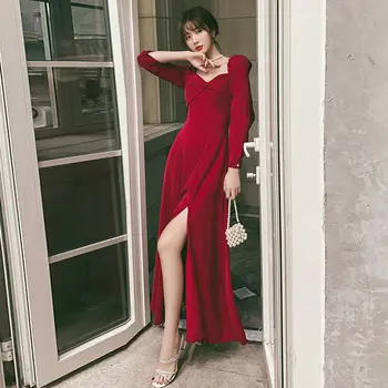 Sarkanā Elegants Puse Kleita Sievietēm Pavasarī francijas Sadalīt Dizainers Midi Kleitu Sieviešu High Street Gadījuma korejas viengabala Kleita Ir 2021. Jaunas