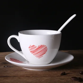 Sarkanā, zilā mīlestība modelis kafijas krūze ar karoti traukā,vienkārši keramikas Krūzes kopums,Pēcpusdienas tēja cup viss, virtuves tējas krūze