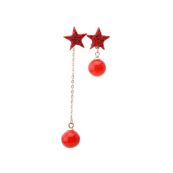 Sarkanā Zvaigzne Pērle Asimetriska Auskariem Titāna, Nerūsējošā Tērauda Inkrustēts Pērle Rose Gold Ilgi Pušķi Modes Sieviešu Rotaslietas Dāvanu