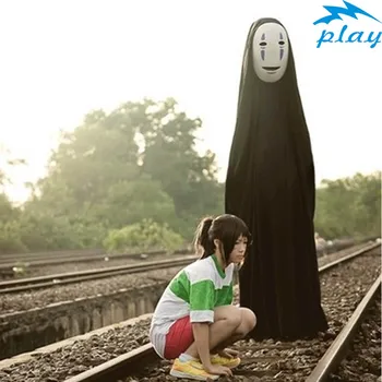 SATCOPY Seja Man Anime Miyazaki Hayao Dedzīgs Prom Kaonashi Cosplay Apmetni, Pilns Komplekts, Halloween Kostīms, Mantija+Maska+Cimdi