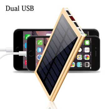 Saules Enerģijas Bankas 30000mah Ārējo Akumulatoru 2 USB LED Powerbank portatīvais Mobilais tālrunis Saules Lādētājs Xiaomi iphone huawie