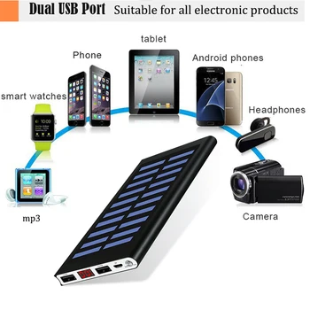 Saules Enerģijas Bankas 30000mah Ārējo Akumulatoru 2 USB LED Powerbank portatīvais Mobilais tālrunis Saules Lādētājs Xiaomi iphone huawie
