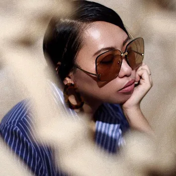 Saulesbrilles sieviete Lielgabarīta bez apmales brūna sievišķīgi brilles Zīmola Slīpums Lēcu Modes Saulesbrilles Sieviešu modes oculos 2019