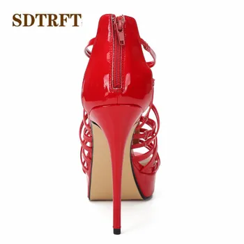 SDTRFT platformas Sandales Vasarā 14cm plānas Augstiem Papēžiem Crossdresser Šaurā Joslā Kurpes sieviete Peep Toe Sprādzes sūkņi zapatos mujer
