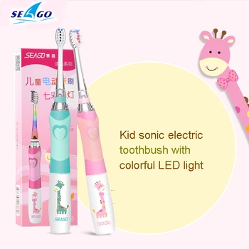 Seago Bērniem Sonic Elektriskā zobu Suka Krāsains LED Apgaismojums Ūdensnecaurlaidīgs Mīkstu Saru 16000/min Smart Zobu Birste Bērniem
