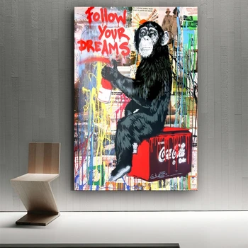 Sekot Jūsu Sapņus Orangutan Eļļas Gleznas uz Audekla Iela Sienas Grafiti Mākslas Pop Art Audekls Drukāt, lai Dzīvojamā Istaba Cuadros Dekori