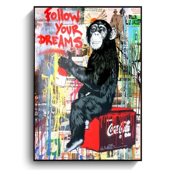 Sekot Jūsu Sapņus Orangutan Eļļas Gleznas uz Audekla Iela Sienas Grafiti Mākslas Pop Art Audekls Drukāt, lai Dzīvojamā Istaba Cuadros Dekori