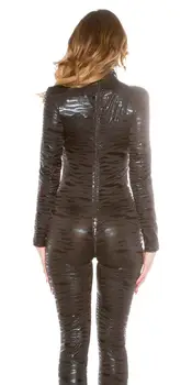 Seksīga Melnā Slapjš Izskatās Zip Atvērt Kājstarpes Jumpsuit Tiger Modelis, Ādas Catsuit Naktsklubs DS Kostīms Sieviešu Bodysuits Puse Clubwear