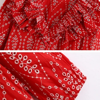 Seksīga Sarkana Sieviešu Ruffles Izšuvumi blūze topi 2020. gada Rudenī, Jaunā V-veida kakla Pusi piedurknēm Sieviešu krekls, blūze Elegants Pavasara YNZZU YT896