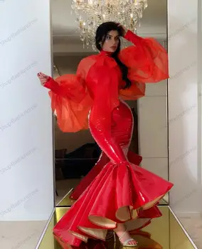 Seksīga Sarkana Ādas Balles Kleitas, Saspringts Sirēna Strapless Ruffles Dubaija Luksusa Vakara Kleita Pielāgotus, Grezna Kleita drēbes de saviesīgs vakars