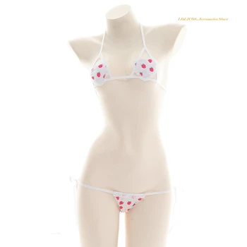 Seksīga Sieviešu Jauki Mini Zemeņu Mīlestība Mežģīnes-Up Bikini Komplekts Cosplay Japāņu Lolita Maiga Meitene Bra & Apakšbikses, Apakšveļa, Uzvalks