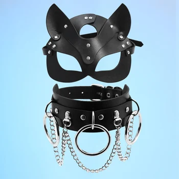 Seksīgas Ādas Cosplay Maska Sejas Sievietes Fetišs BDSM Apkakles Karnevāls Kluba Puses Catwoman Maskas Rave Maskēties Maska