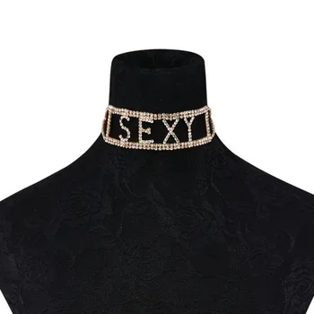 Seksīgi Spīdīgu Rhinestone Vēstuli sānslīdi kaklasaite Kaklarota Sievietēm, Dāmas Kakla Chocker Apkakles Bijoux Rotaslietas Nakts Kluba Puses XR849