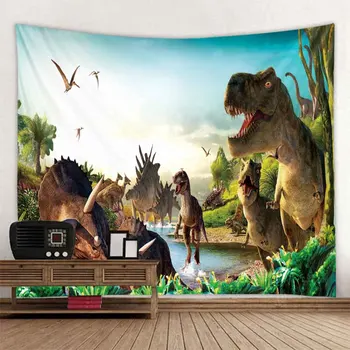 Sena dinozauru gobelēns Jurassic Park Dinozauru Pasauli Poliestera drukāšanas sienu apdare karājas audums skatuves apdare karājas