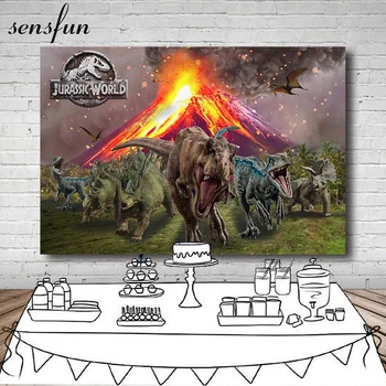 Sensfun Vulkāna Izvirdums Jurassic Dinozauru Puses Fons Bērnu Happy Birthday Party Photgraphy Pieredzi 220x150cm