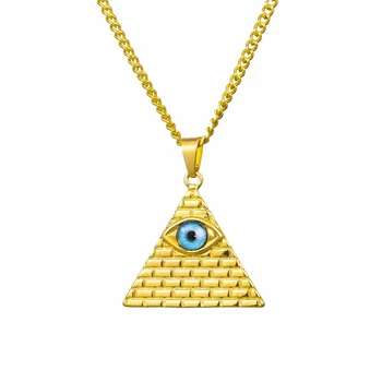 Senās Ēģiptes Piramīdas Eye Of Horus Kulons, Kaklarota, Hip Hop Zelta Nerūsējošā Tērauda Illuminati Kaklarota ar Maiami Kubas Ķēdes