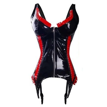 Sexy Black Red Ruffles PVC Lateksa Korsešu Biksīšu Sandales Uzstādīt Jaunu