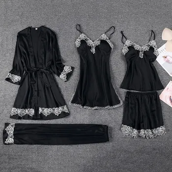 SEXY Lady Nighty&drēbes, UZSTĀDĪT Kimono, Vanna Kleita Gadījuma Mīksto 5GAB Sleepwear Nightdress Zīdaini Satīna Kāzu Tērpu Homewear Plus Izmērs 3XL