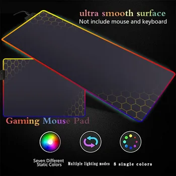 Sešstūra Tekstūra Lielu RGB Spēļu Pele Spilventiņu Spēlētājs, peles paliktnis LED Gaismas Izgaismotas USB Vadu Krāsains Gaismas neslīdoša Peles Peles