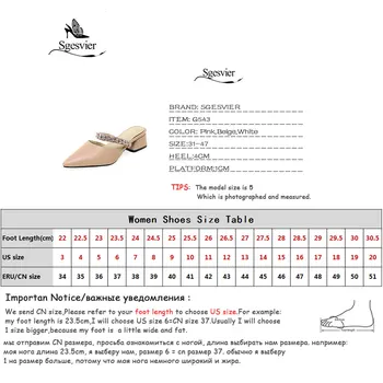 Sgesvier 2020. gada vasaras laukumā med papēži norādīja toe bēša rhinestone sieviete, āra dāmām kurpes sandales sieviešu mūļu izmērs 47 G543