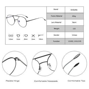 SHAUNA Modes Sieviešu Kārtas Optiskās Brilles Rāmis Dubultā Tilti Modes Meitenes Sakausējuma Rāmis Antialerģiska silikagela