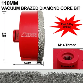SHDIATOOL 110mm Vakuuma Lodēts Dimanta M14 vītni Urbšana Urbšanas Core Bitu Granīta, Marmora, Keramikas mākslīgā akmens caurumu redzēju