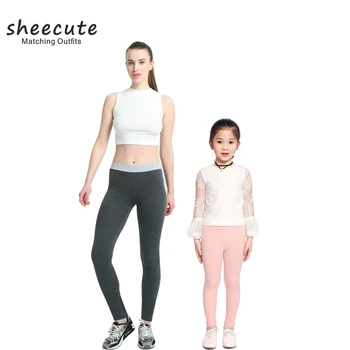 SheeCute Pavasara Rudens Stils Ģimenes Saskaņot Apģērba Potīšu legnth Cietā Kokvilnas Sieviete, Bērniem, Meitene stulpiņi Pieskaņotu Apģērbu legging