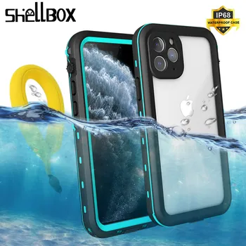 SHELLBOX Waterproof Case For iPhone 12 11 Pro Max X XR XS MAX Triecienizturīgs Peldēšana Daivinga Coque Vāks Tālrunis Zemūdens futrāli
