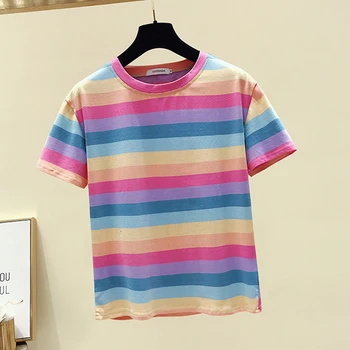 Shintimes Jaunu Svītrainu Krāsas Kokvilnas T Krekls Ar Īsām Piedurknēm Sievietēm 2020. Gadam Gadījuma Dāmas Vasarā, T Krekli, Sieviešu Apģērbu Tee Kreklu Femme